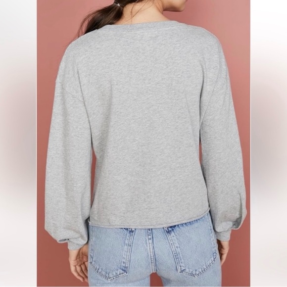 Nation LTD. Willa Bishop Sleeve Grey V-Neck Knit 100% Cotton Pullover Top Size S - Picture 3 of 12